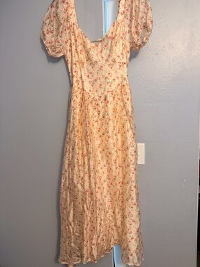 Lulu's Cream Midi Dress with Pink Floral Print